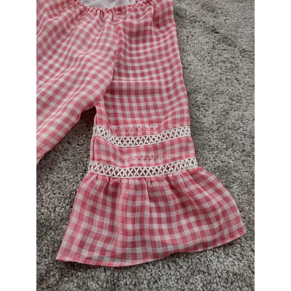 JOHN PAUL RICHARD WOMENS PINK PLAID LAYERD BELL SLEEVE RUFFLE BOTTOM TOP MEDIUM - Picture 6 of 10